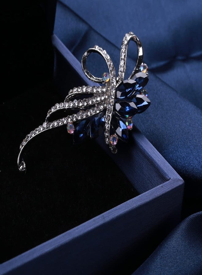 CUFTS Blue Crystal Brooch Pins Fancy Vintage Style Rhinestone Flower Brooches Jewelry Gift for Women, girls, ladies (Blue Brooch 2) - Image 2